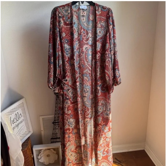 Adrienne Maxi Boho Paisley Open Kimono Coverup Cardigan - Picture 7 of 7